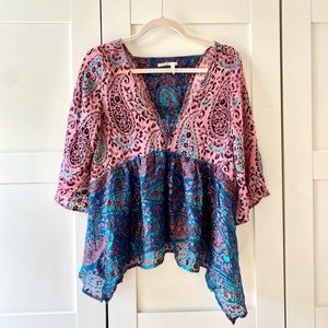 XS Anthropologie peasant mixed material blouse